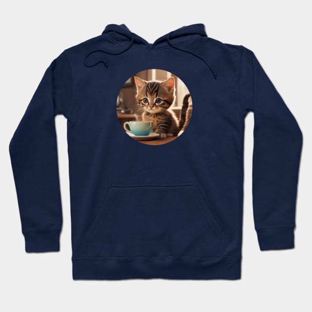 Cute Stripey Kitten With a Cup of Coffee Hoodie by Cre8tiveSpirit